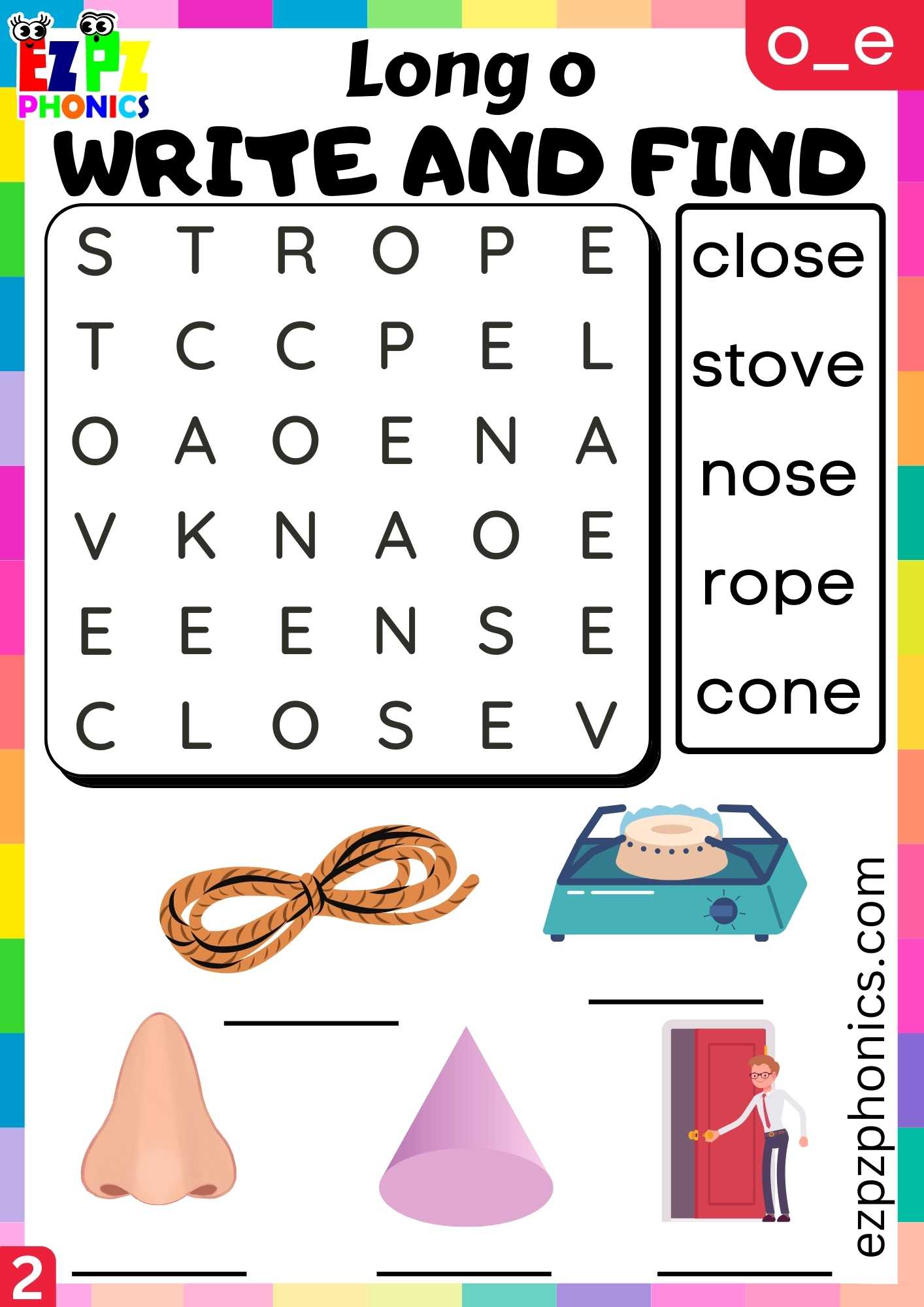 Group2 O_E Words Write And Find Long O Phonics Worksheet